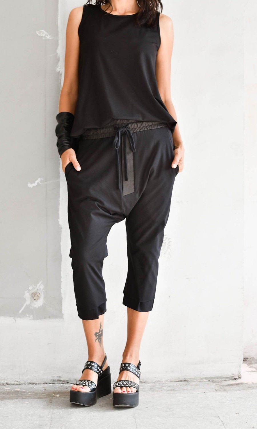 Black Leggings with Vegan Leather Front